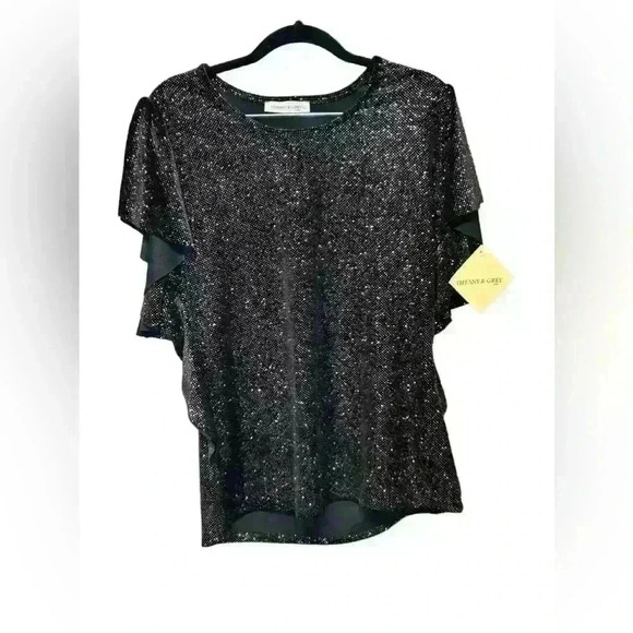 NWT  Tiffany & Grey sparkly black blouse size Petite L - Picture 1 of 5